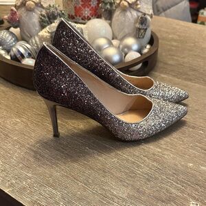 Nina Glittery Silver and Black Heels